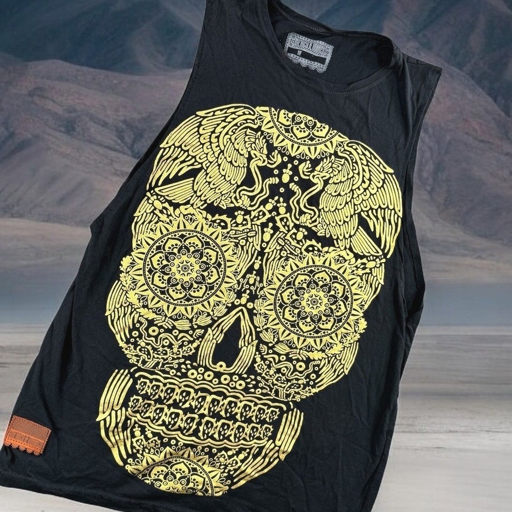 Day of the Dead Tank Top Men M Black Sugar Skull Mexico Santa Muerte Graphic‎